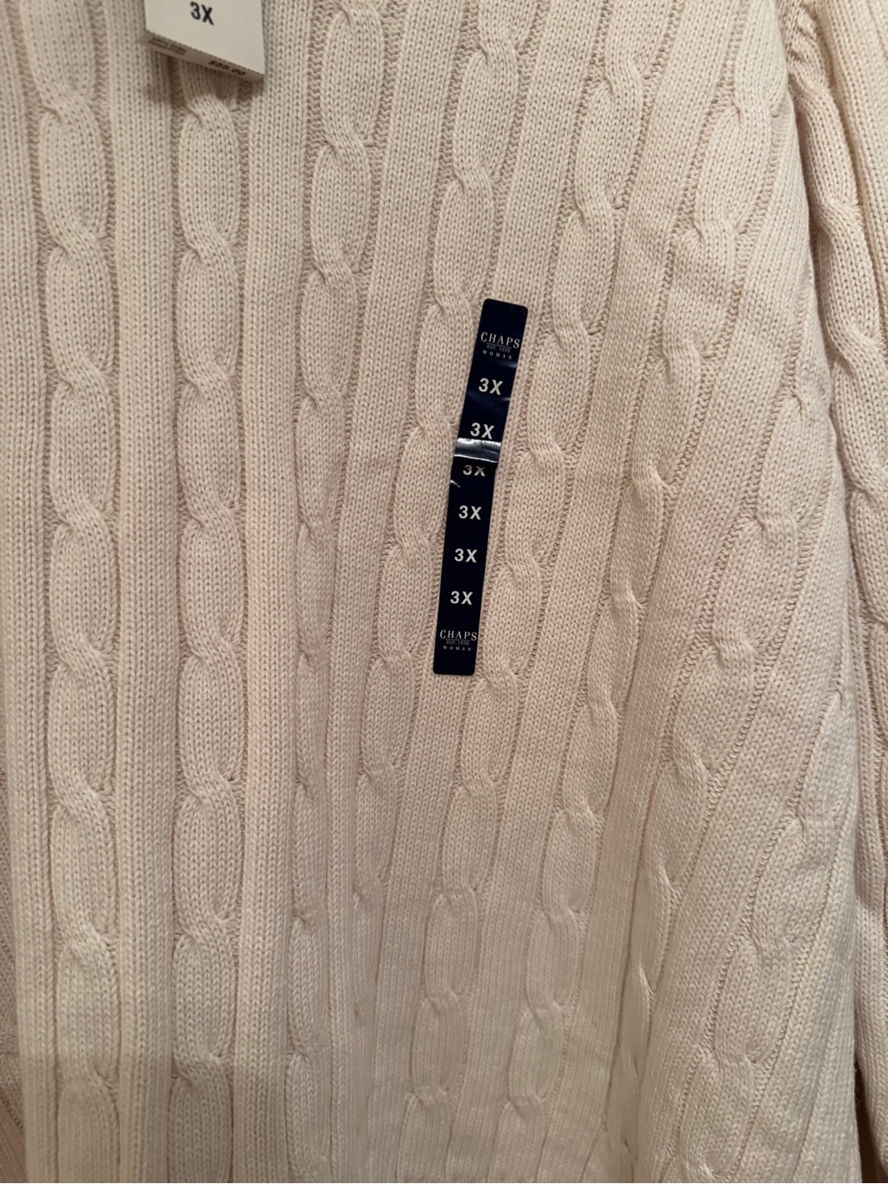Chaps Cream Cable Knit V-Neck Sweater Plus Size 3X NWT - Picture 9 of 9